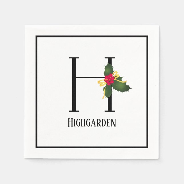 Christmas Monogram Letter H Personalised Paper Napkin (Front)