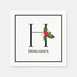 Christmas Monogram Letter H Personalized Paper Napkin