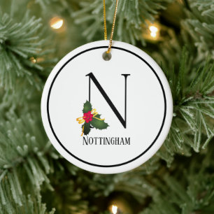 Christmas Monogram Letter N Personalised Ceramic Ornament