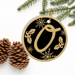 Christmas Monogram Letter O Gold Black Ceramic Ornament