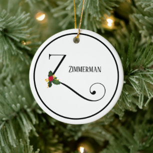 Christmas Monogram Letter Z Personalised Ceramic Ornament