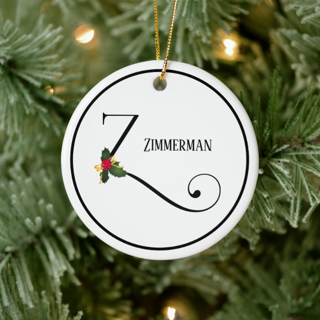 Christmas Monogram Letter Z Personalised Ceramic Ornament (Tree)