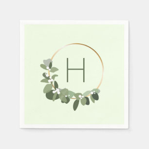 Christmas Monogram Modern Wreath Dinner party Napkin