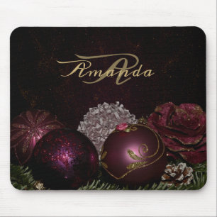 Christmas Monogram Pink Ornament Green Black Mouse Pad