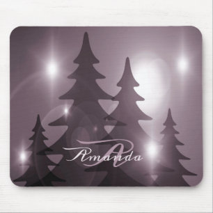 Christmas Monogram Pink Trees Holiday Winter Mouse Pad