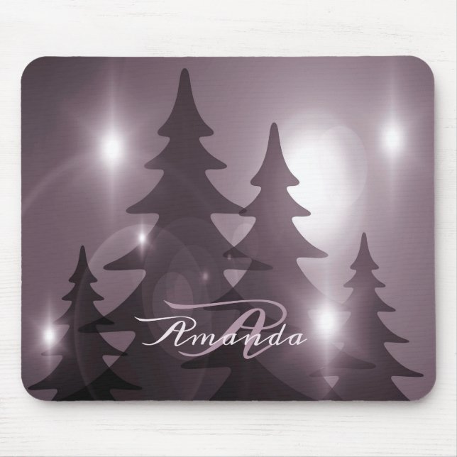 Christmas Monogram Pink Trees Holiday Winter Mouse Pad (Front)