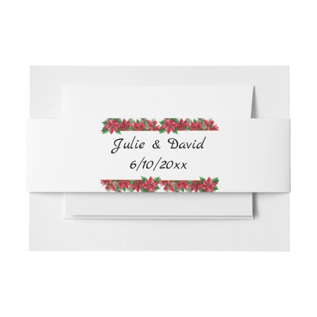Christmas Monogram Poinsettia Belly Band Invitation Belly Band (Front Example)
