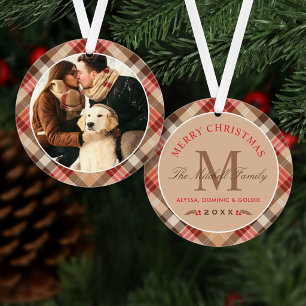 Christmas Monogram   Rustic Tartan Plaid Photo Ornament