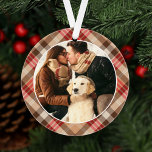 Christmas Monogram | Rustic Tartan Plaid Photo Ornament<br><div class="desc">Holiday ornament design features an elegant and preppy tan,  brown,  red,  and white tartan plaid patterned frame with your favourite photo on the front and a custom Merry Christmas monogram design that can be personalised on the back.</div>