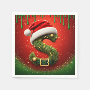 Christmas Monogram S with Santa Hat Holiday Gift Napkin