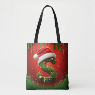 Christmas Monogram S with Santa Hat Holiday Gift Tote Bag