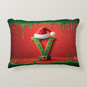 Christmas Monogram Santa Hat V For Family Gifts Decorative Cushion
