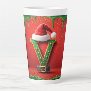 Christmas Monogram Santa Hat V For Family Gifts Latte Mug