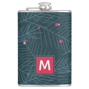 Christmas Monogram Spruce Green Personalised Gift Hip Flask