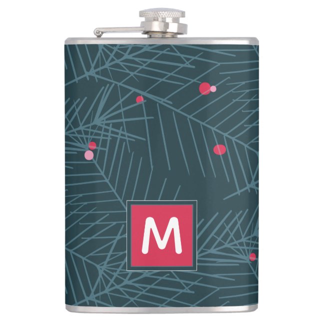 Christmas Monogram Spruce Green Personalised Gift Hip Flask (Front)