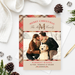 Christmas Monogram Tartan Plaid Photo Holiday Card