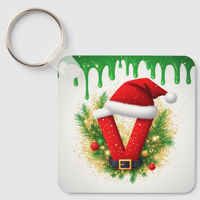 Christmas Monogram V For Holiday Names Key Ring (Front)