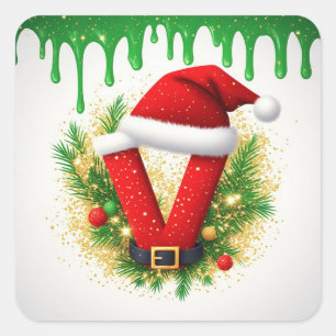 Christmas Monogram V For Holiday Names Square Sticker