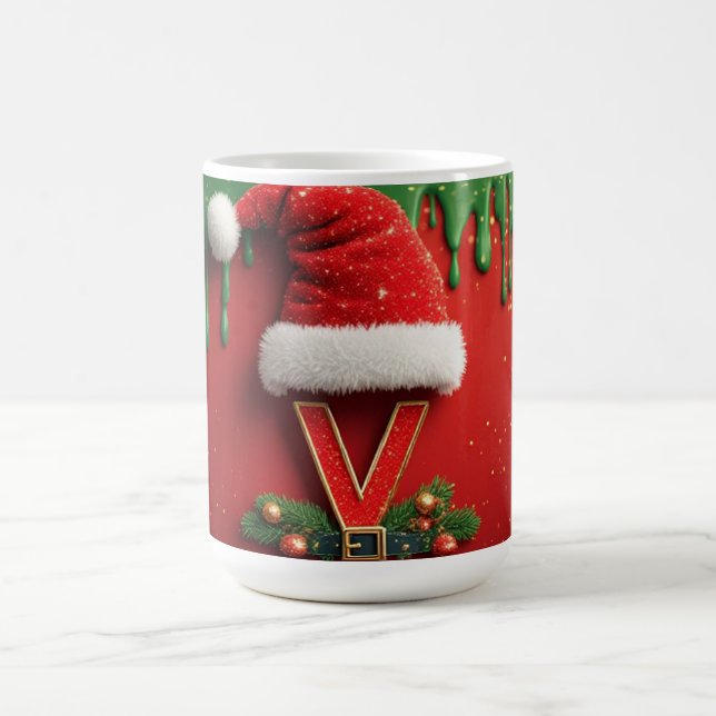 Christmas Monogram V Santa Holiday Letter Coffee Mug (Center)