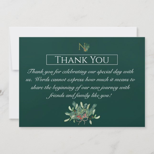 Christmas Monogram Wedding Thank You Card (Front)