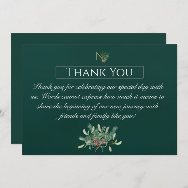 Christmas Monogram Wedding Thank You Card (Front/Back)