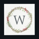 Christmas Monogram Winter Greenery Wreath Berries Napkin<br><div class="desc">Rustic monogrammed winter greenery leaves berries wreath Christmas paper napkin. Simply customise the Christmas paper napkin by adding your monogram initial. Modern and simple,  red and green Christmas theme. Exclusively designed for you by Happy Dolphin Studio. If you need any help please contact us at happydolphinstudio@outlook.com.</div>