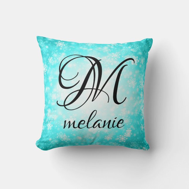 Christmas Monogram Winter Wonderland Turquoise Cushion (Front)