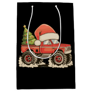 Christmas Monster Truck Santa Hat Xmas Holiday Medium Gift Bag