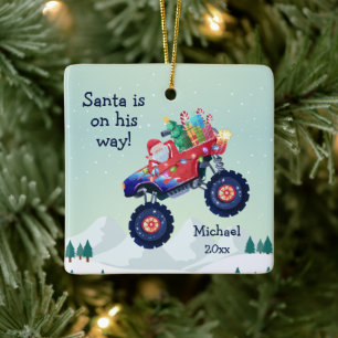 Christmas Monster Truck Santa Name and Year Ceramic Ornament