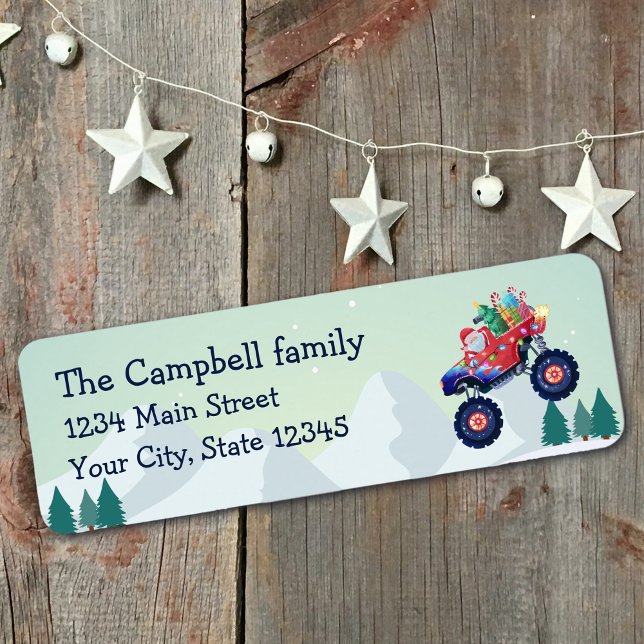 Christmas Monster Truck Santa Return Address Label (Creator Uploaded)