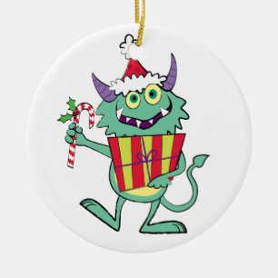 Christmas Monster with Gift Ceramic Tree Decoration