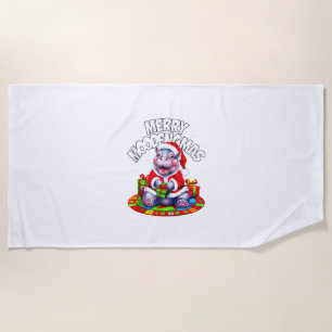 Christmas Moo Deng Merry Moodengmas Baby Hippo Chr Beach Towel