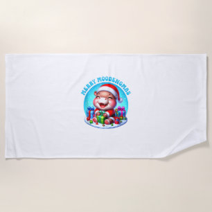 Christmas Moo Deng Merry Moodengmas Baby Hippo Chr Beach Towel