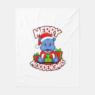 Christmas Moo Deng Merry Moodengmas Baby Hippo Chr Fleece Blanket