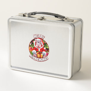 Christmas Moo Deng Merry Moodengmas Baby Hippo Chr Metal Lunch Box