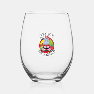 Christmas Moo Deng Merry Moodengmas Baby Hippo Chr Stemless Wine Glass