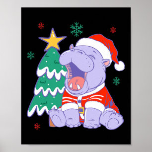 Christmas Moo Deng Xmas Tree Pajamas Cute Kid Girl Poster