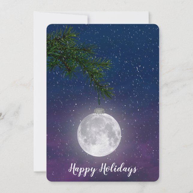 Christmas Moon on Pine Bough  Holiday Card (Front)