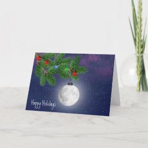 Christmas Moon Ornament Hanging From Pine Bough Card
