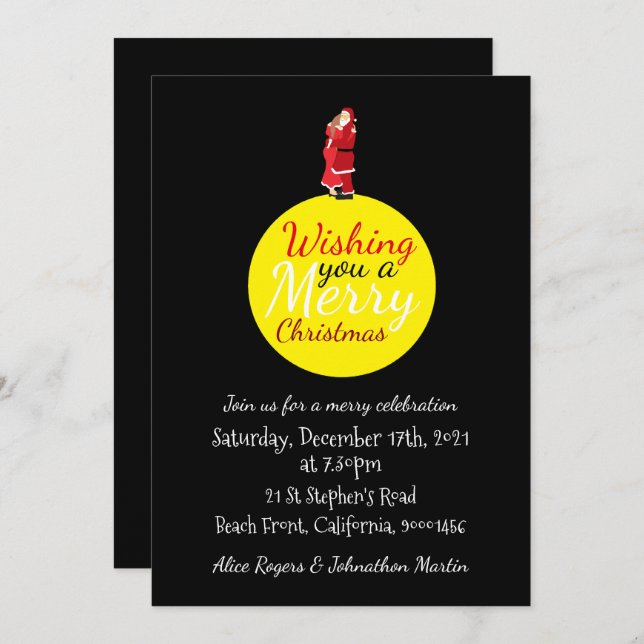 Christmas Moon Wishing You A Merry Christmas Invit Invitation (Front/Back)
