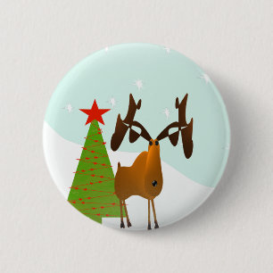 Christmas Moose 6 Cm Round Badge