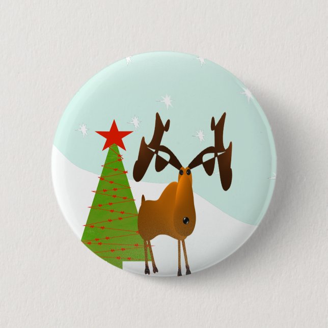 Christmas Moose 6 Cm Round Badge (Front)