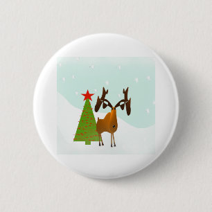 Christmas Moose 6 Cm Round Badge