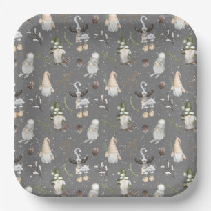 Christmas Moose and Gnomes Paper Plate