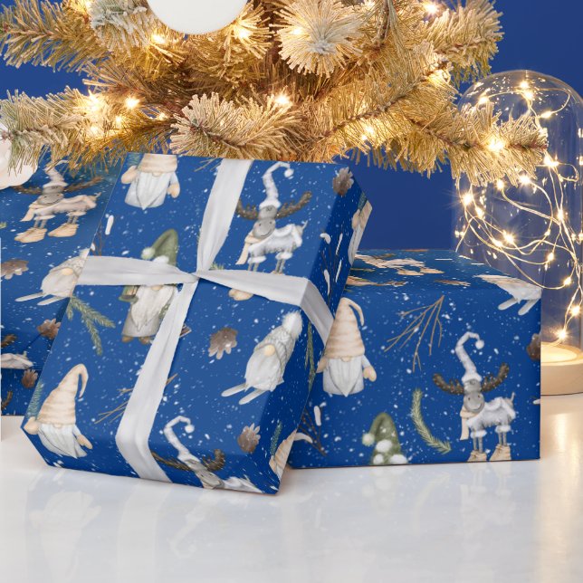 Christmas Moose and Gnomes  Wrapping Paper (Holidays)