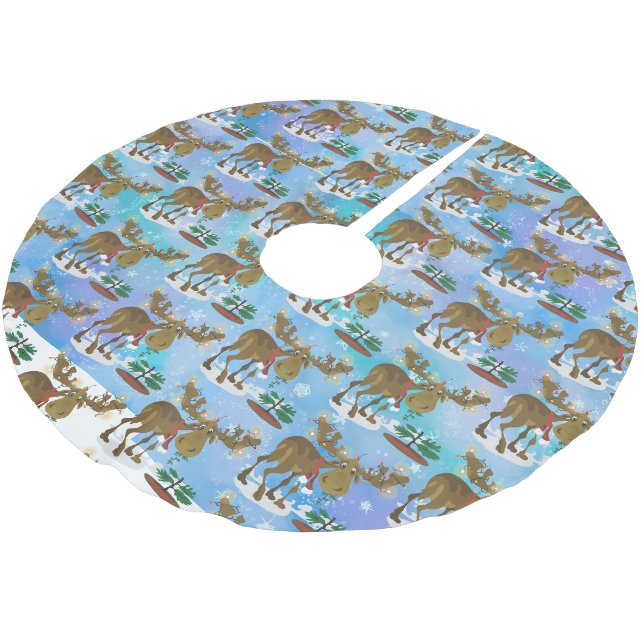 Christmas Moose Brushed Polyester Tree Skirt (Angled)