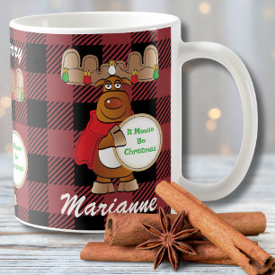 Christmas Moose Cartoon Black Red Funny Saying Coffee Mug