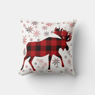 Christmas Moose classic red black plaid Cushion