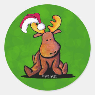 Christmas Moose Classic Round Sticker