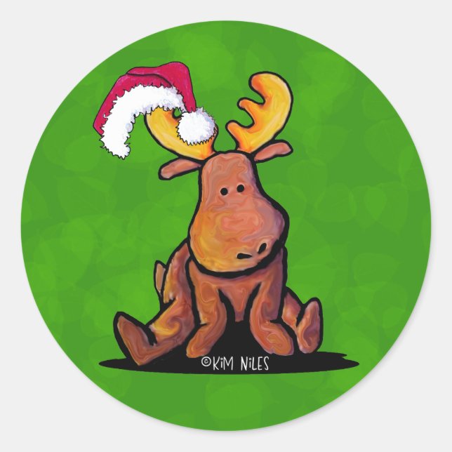 Christmas Moose Classic Round Sticker (Front)